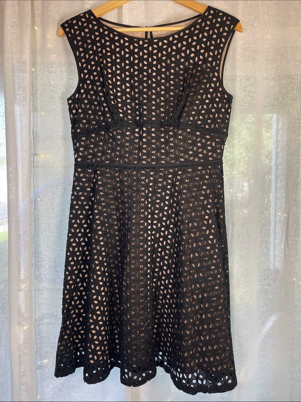 LOFT Black Eyelet Fit-and-Flare Dress
